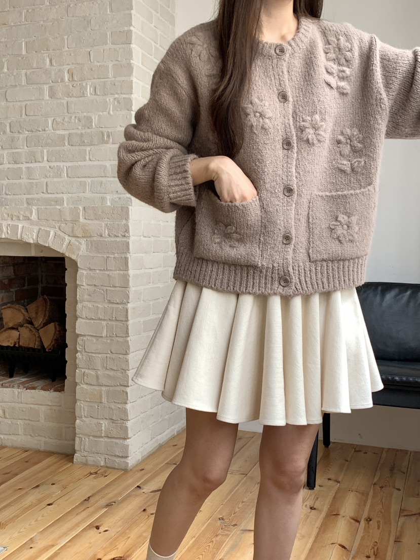 RE:OPENING韓國代購㊣女裝新品休閑25秋冬毛衣手工刺繡花朵RE:OPENING毛衣
