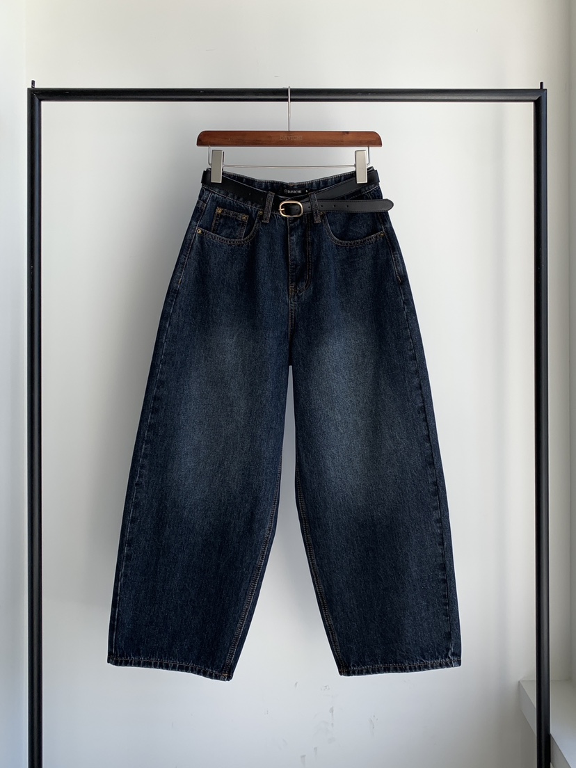 DAVICHI東大門㊣代購女裝新品25秋冬休閑熱賣牛仔褲含隨機腰帶DAVICHI牛仔褲圖色1