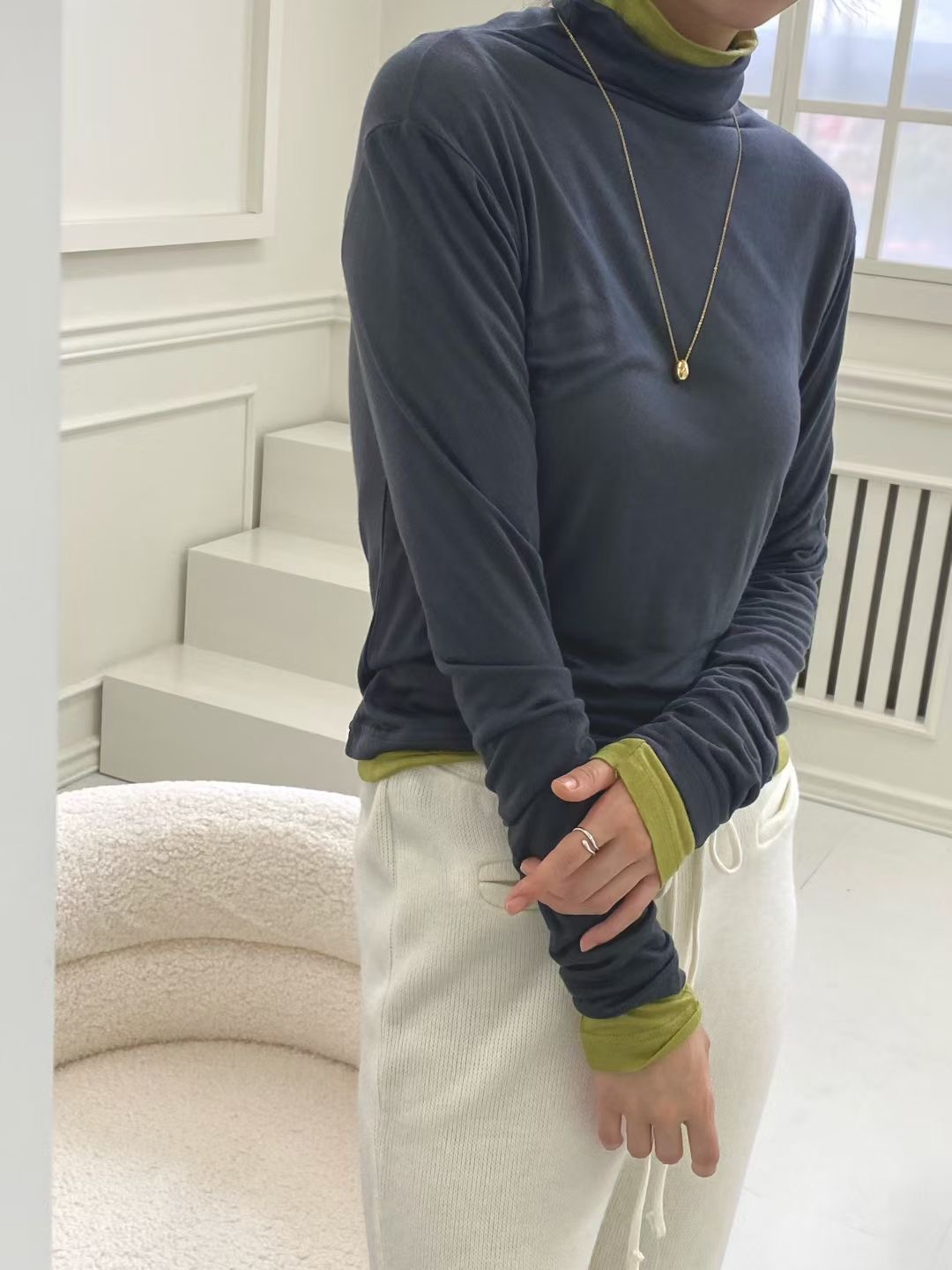ONTHEMOOD東大門㊣直郵女士新款休閑推薦真品25秋冬長袖T恤RIPPLE長袖T恤圖色4
