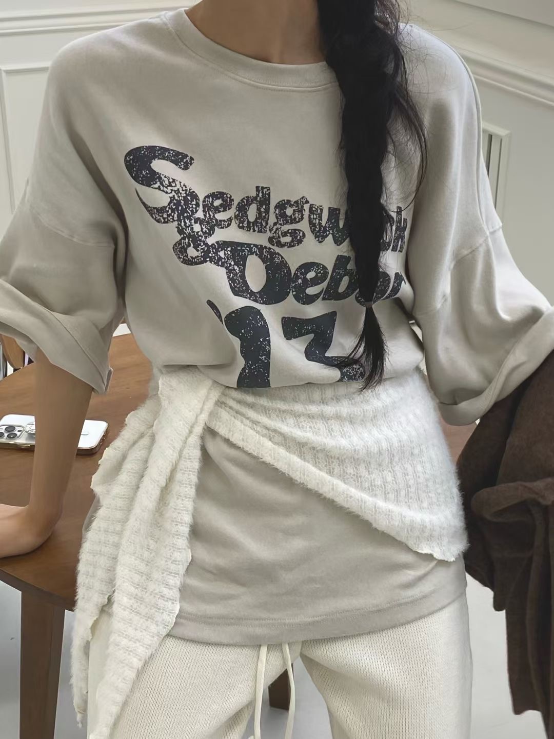 ONTHEMOOD東大門㊣代購女裝新款25秋冬職業人氣熱賣休閑T恤RIPPLET恤圖色2