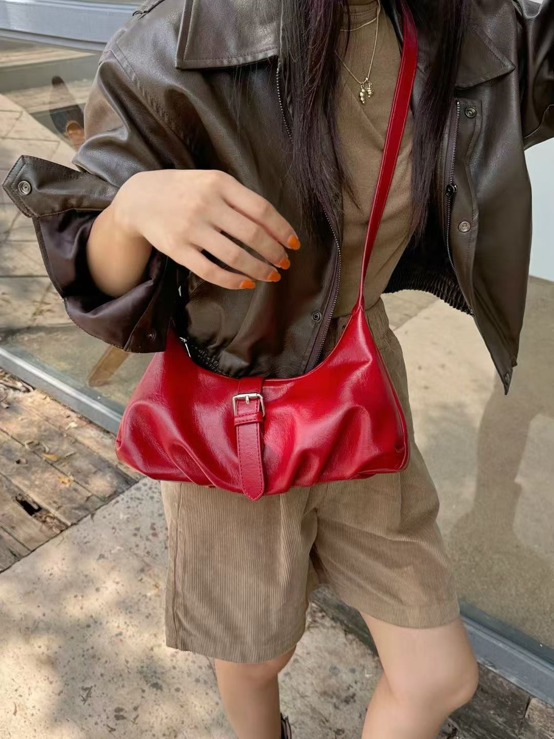 ORANGE-오렌지-OT韓國直郵㊣女裝新品熱賣單肩斜跨包褶皺ORANGE單肩/斜跨包圖色1