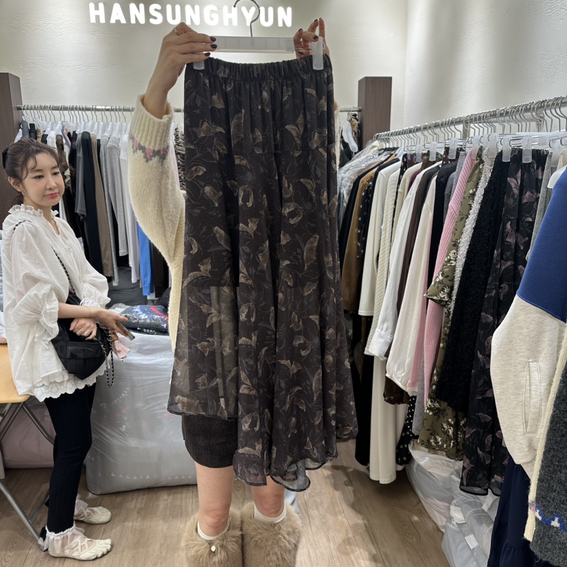 HANSUNGHYUN東大門㊣直郵女裝新款真品職業人氣休閑長裙雪紡HANSUNGHYUN長裙