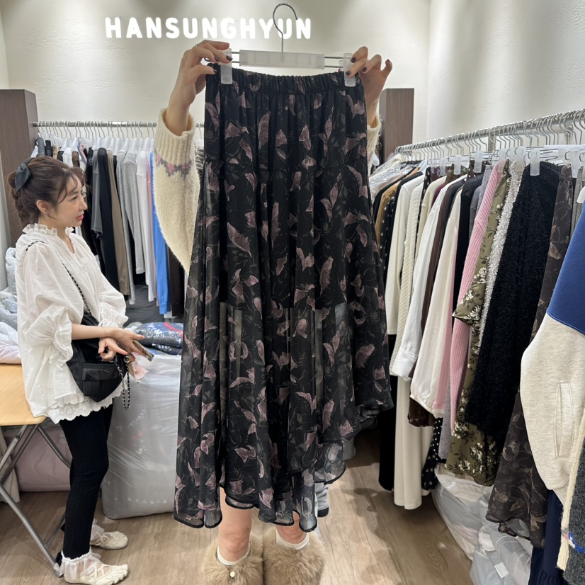 HANSUNGHYUN東大門㊣直郵女裝新款真品職業人氣休閑長裙雪紡HANSUNGHYUN長裙