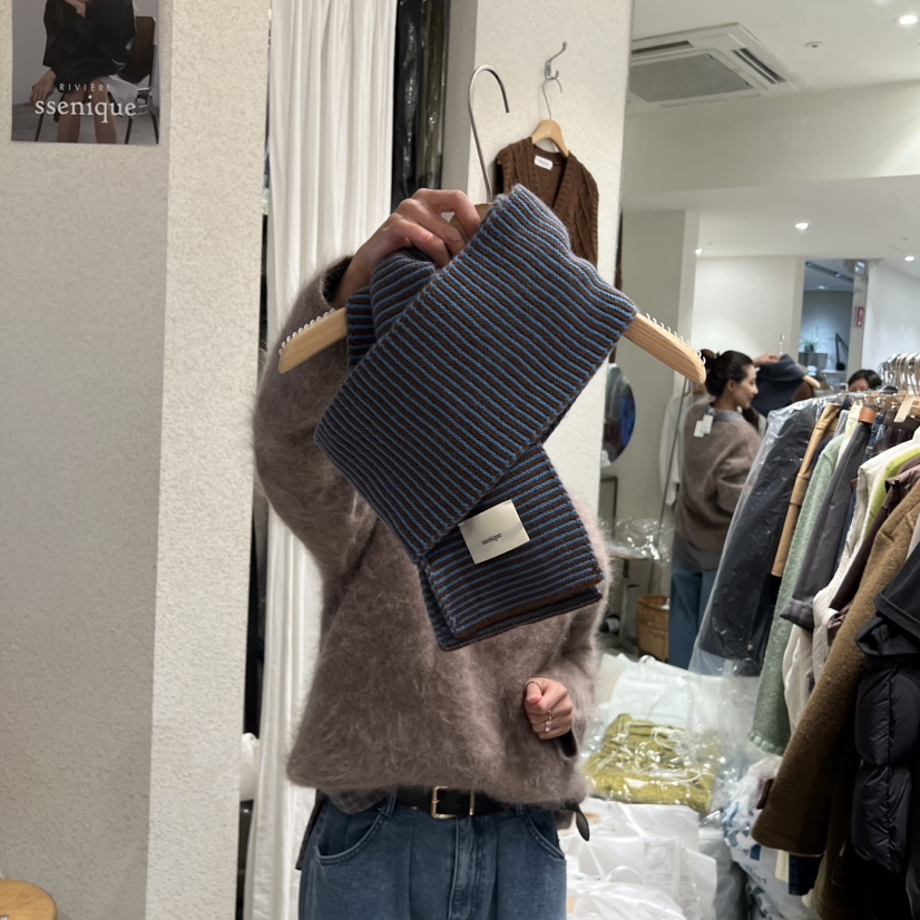 SSEMIENNE東大門㊣直郵女士新款25秋冬真品圍巾披肩圍巾條紋SSENIQUE圍巾/披肩圖色2