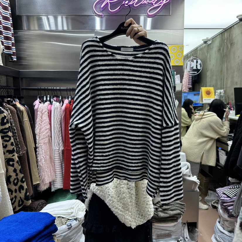 RUNWAY-런웨이東大門㊣代購女裝新品25秋冬真品推薦針織衫RUNWAY針織衫圖色3藍白條紋