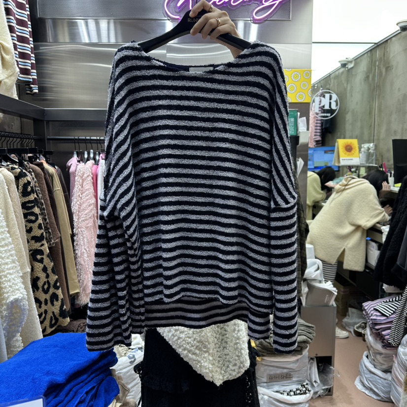 RUNWAY-런웨이東大門㊣代購女裝新品25秋冬真品推薦針織衫RUNWAY針織衫圖色4藍灰條紋