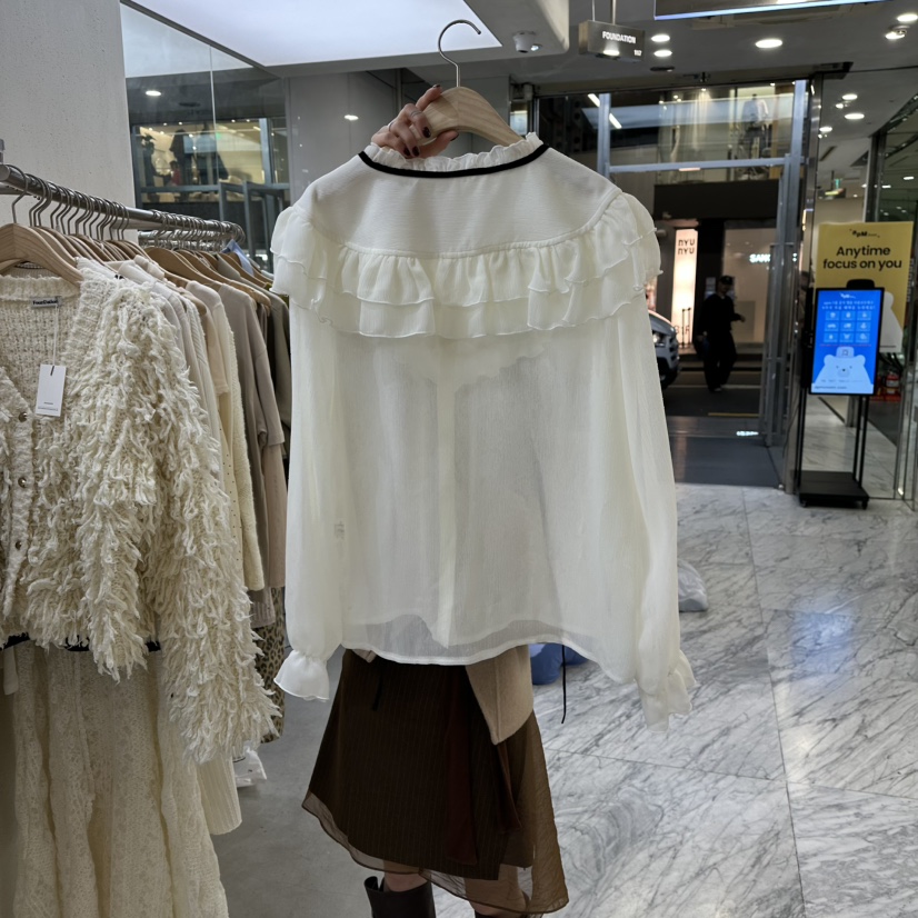 FOUNDATION東大門㊣代購女士新品時尚真品襯衫蕾絲衫天鵝絨FOUNDATION襯衫/蕾絲衫