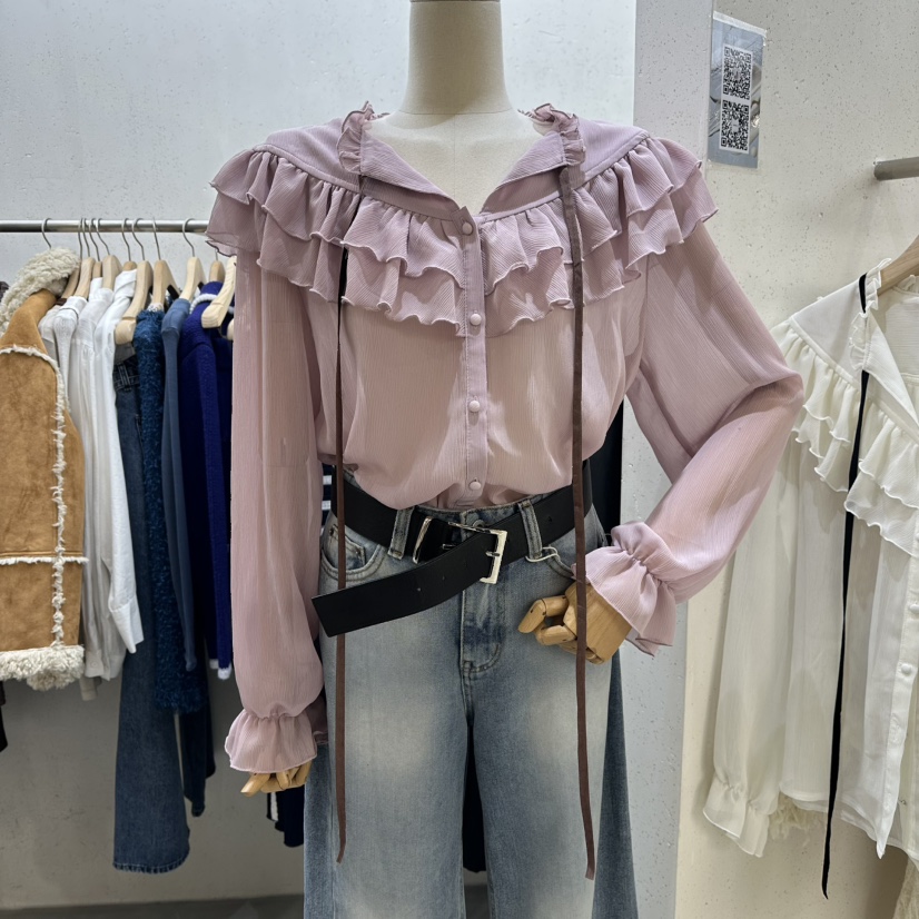 FOUNDATION東大門㊣代購女士新品時尚真品襯衫蕾絲衫天鵝絨FOUNDATION襯衫/蕾絲衫