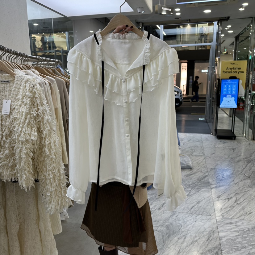 FOUNDATION東大門㊣代購女士新品時尚真品襯衫蕾絲衫天鵝絨FOUNDATION襯衫/蕾絲衫圖色3