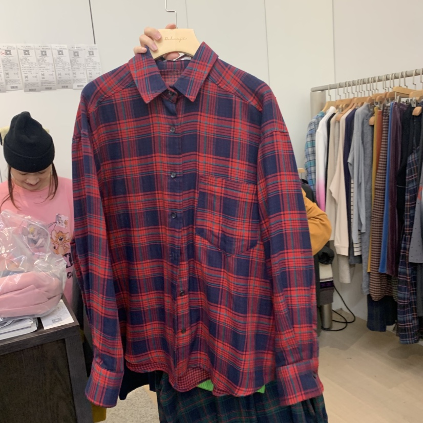 DOHWAJI韓國代購㊣女士新品時尚25秋冬推薦休閑襯衫蕾絲衫格紋DOHWAJI襯衫/蕾絲衫