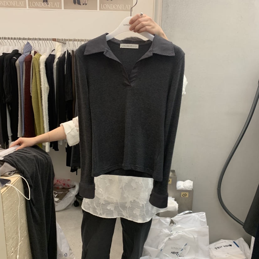 LONDON FLAT韓國代購㊣女裝新品25秋冬人氣時尚真品長袖T恤LONDON FLAT長袖T恤