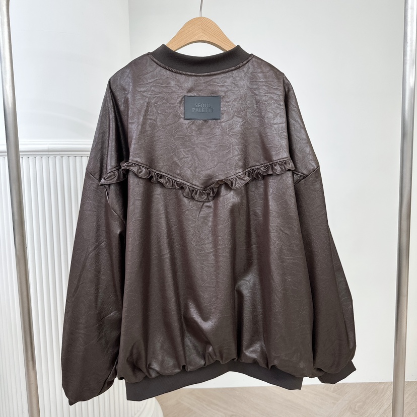 PALETTE-Q韓國直郵㊣女裝新品休閑職業真品夾克荷葉邊皮革PALETTE夾克