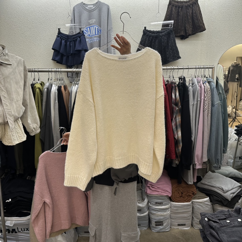 MAGOT韓國代購㊣女士新款25秋冬熱賣推薦真品人氣休閑毛衣船領IIIΛGOT/MAGOT毛衣