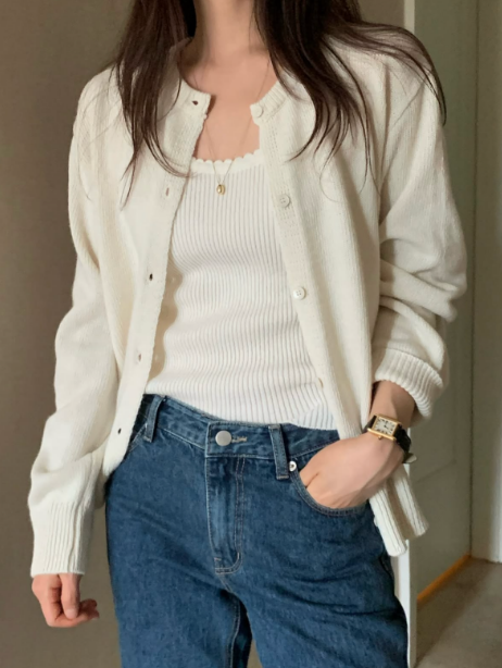 WELL ROW-T東大門㊣代購女士新款25秋冬針織衫羊毛圓領開衫WELL ROW-T針織衫圖色2