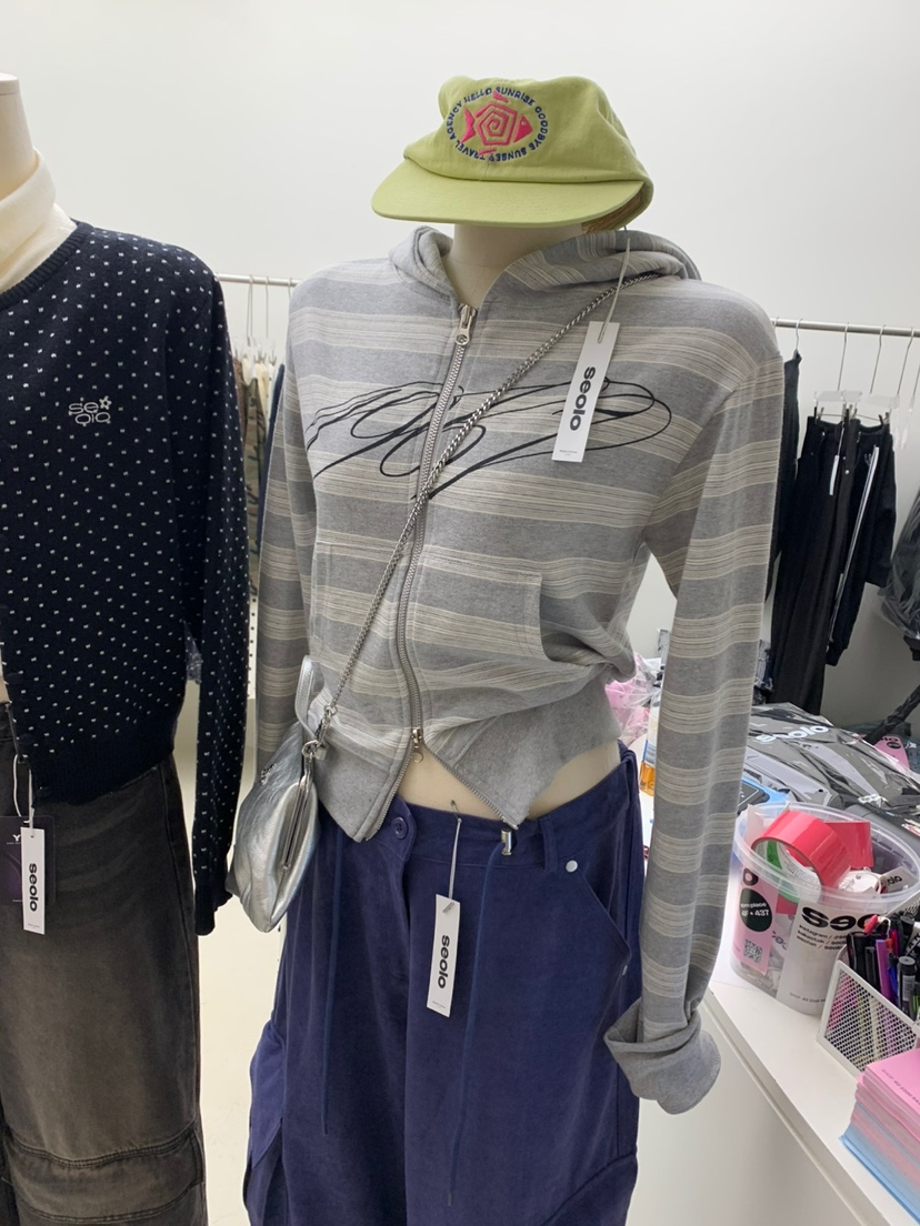 SEOLO東大門㊣直郵女裝新款25秋冬職業時尚真品衛衣連帽衫條紋Seolo seoul衛衣