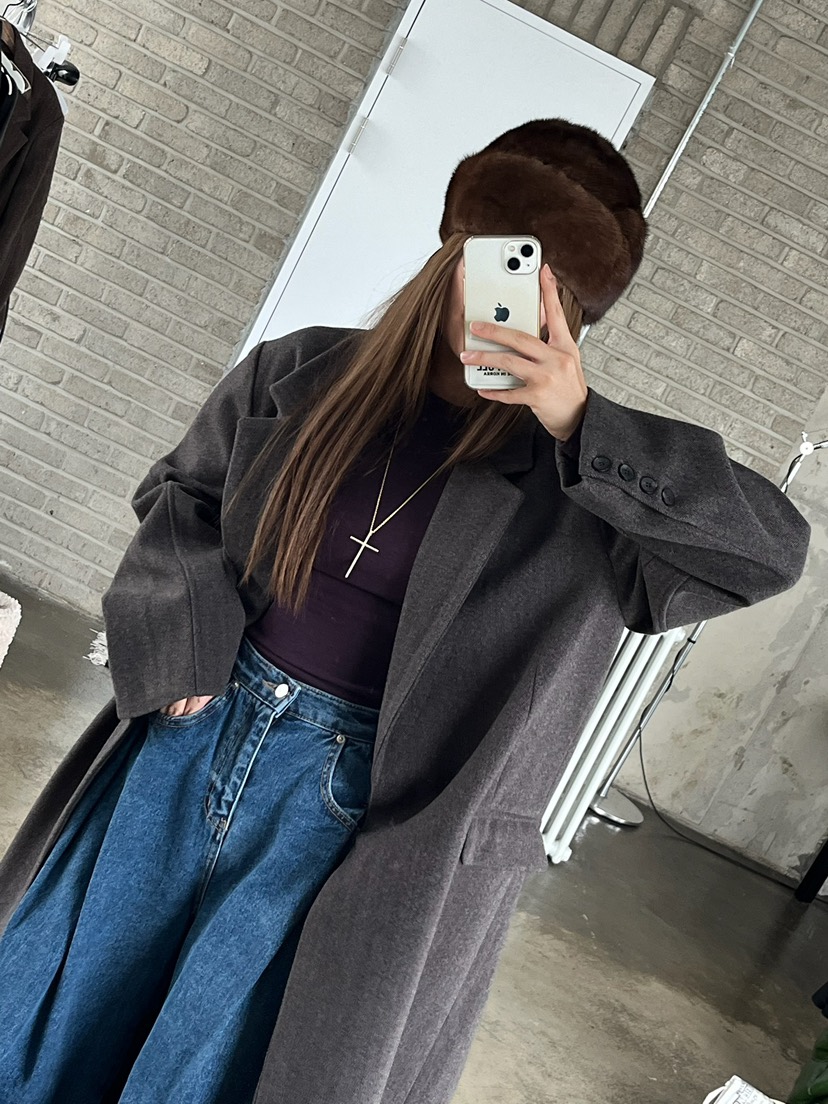 LOVE PULL韓國代購㊣女士新款25秋冬中長款大衣人字形長款LOVE PULL中長款大衣