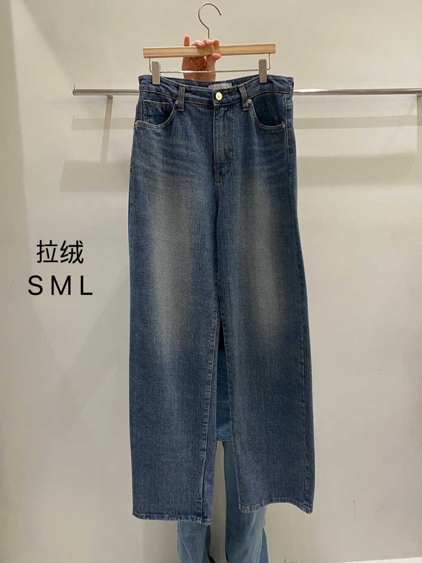 ONDO-P韓國代購㊣女士新款熱賣25秋冬真品推薦牛仔褲羊毛拉絨ONDO-P牛仔褲