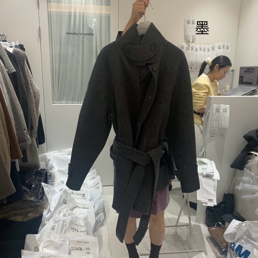 MONDAY TO SUNDAY韓國直郵㊣女裝新款休閑短款大衣含腰帶MONDAY TO SUNDAY短款大衣
