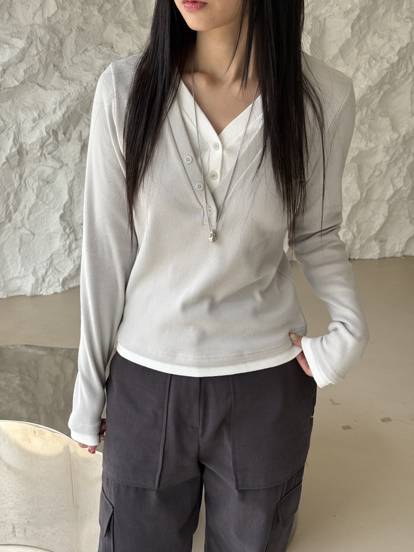 Verbena韓國直郵㊣女士新品推薦休閑真品長袖T恤假兩件雙層Verbena長袖T恤