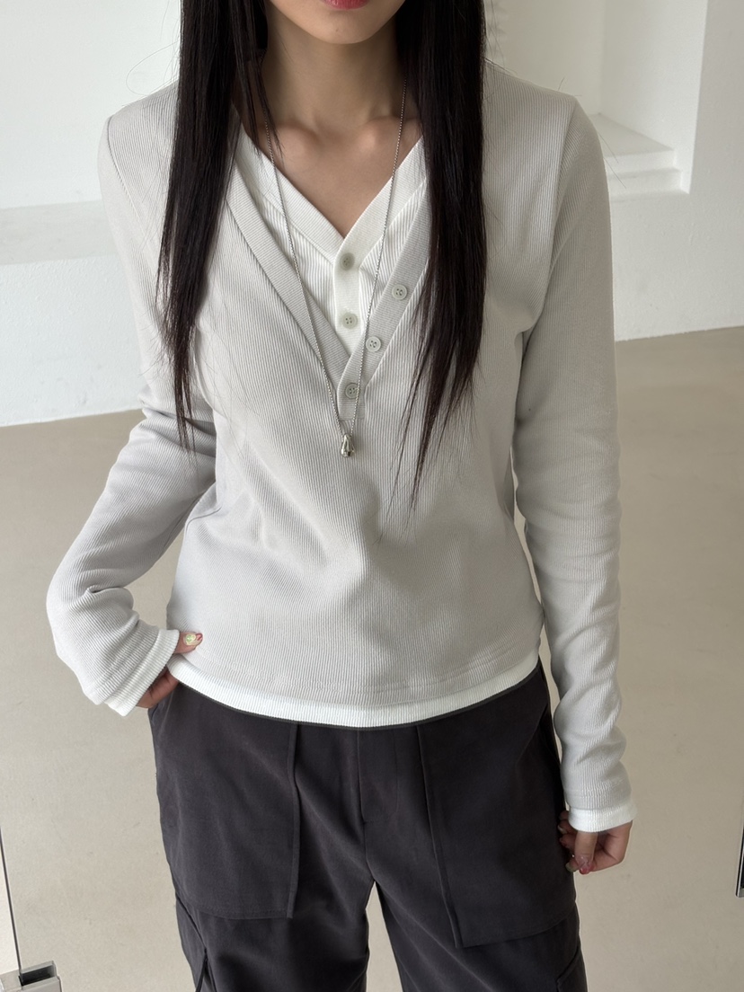 Verbena韓國直郵㊣女士新品推薦休閑真品長袖T恤假兩件雙層Verbena長袖T恤