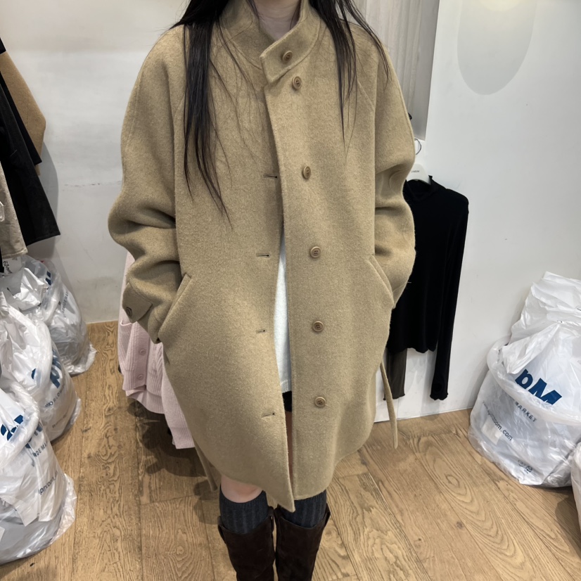 JINSIM東大門㊣代購女裝新品人氣時尚25秋冬中長款大衣含腰帶JINSIM中長款大衣