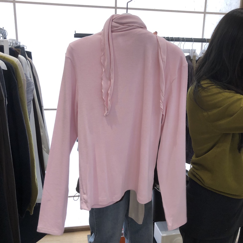 FLAT韓國直郵㊣女裝新款職業熱賣真品時尚長袖T恤假兩件圍巾FLAT長袖T恤