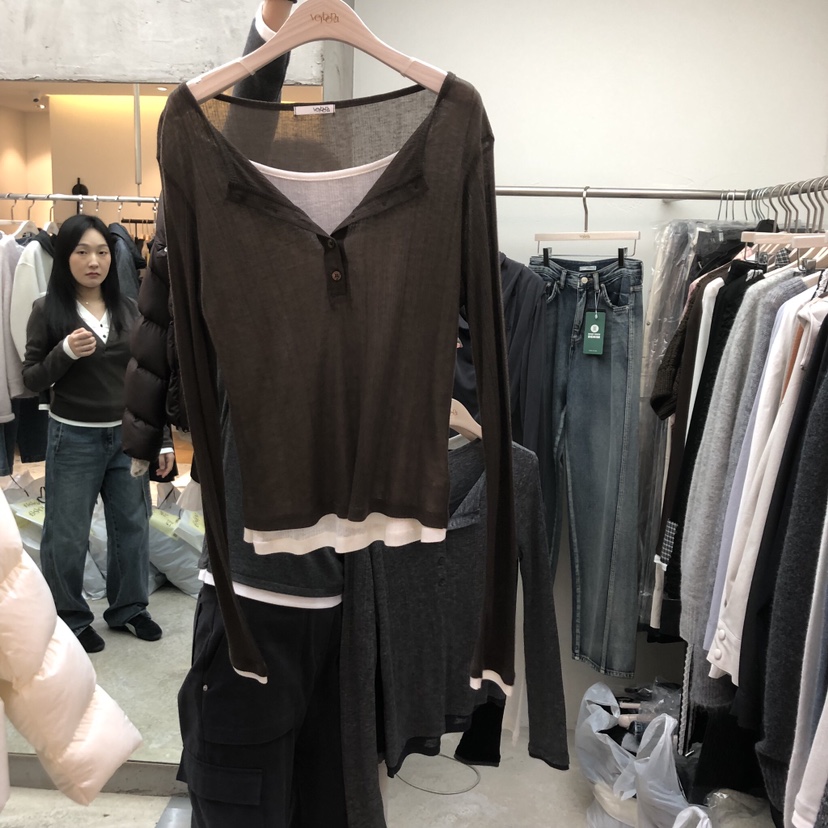 Verbena韓國代購㊣女裝新品推薦25秋冬職業時尚長袖T恤假兩件Verbena長袖T恤