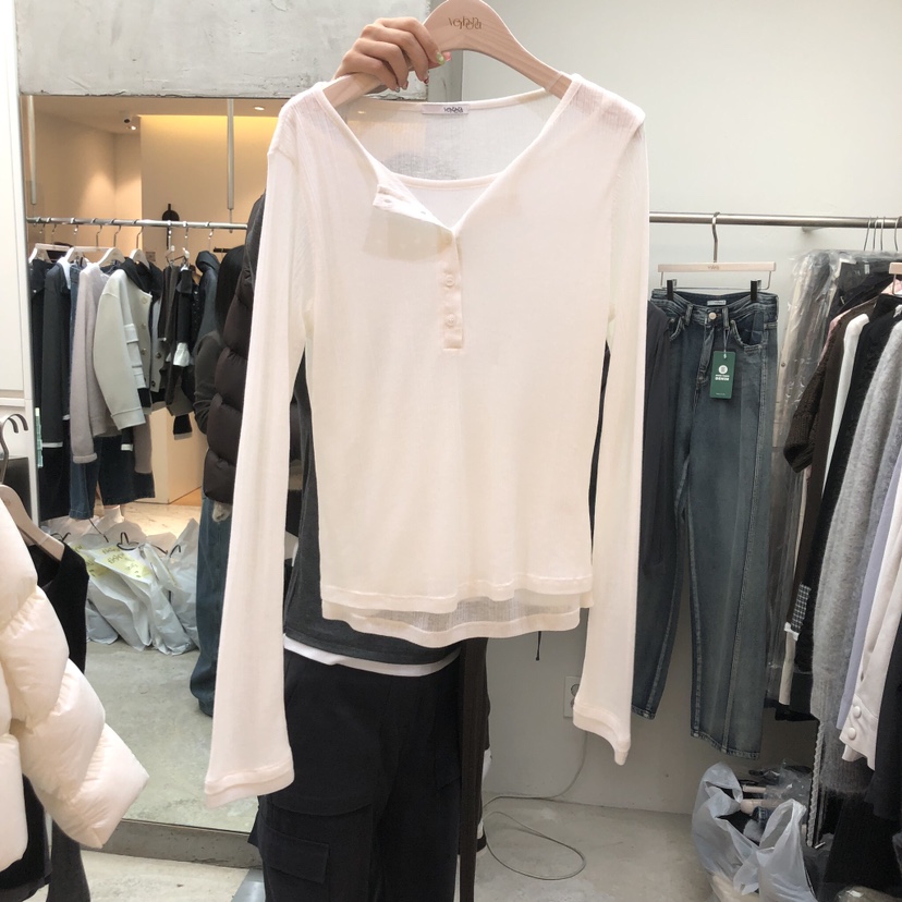 Verbena韓國代購㊣女裝新品推薦25秋冬職業時尚長袖T恤假兩件Verbena長袖T恤圖色3