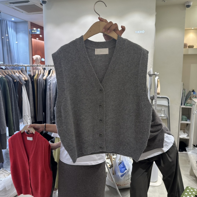 YIKHO STYLE韓國代購㊣女士新品職業休閑熱賣推薦25秋冬馬甲YIKHO STYLE馬甲圖色2灰色