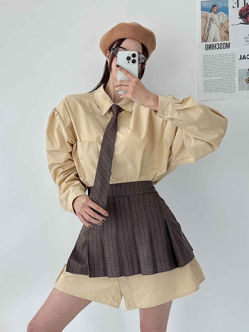 DRAWING韓國直郵㊣女裝新品時尚真品人氣襯衫蕾絲衫褶皺寬松DRAWING襯衫/蕾絲衫