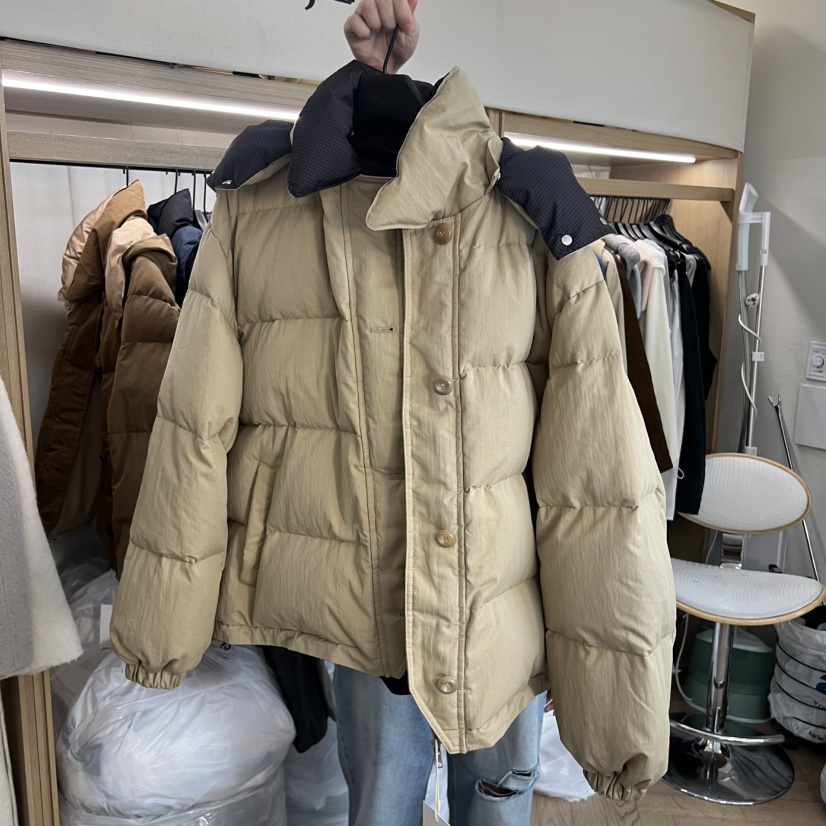 OBJET東大門㊣代購女裝新款真品時尚休閑短款羽絨服格紋鵝絨love us u/OBJET短款羽絨服