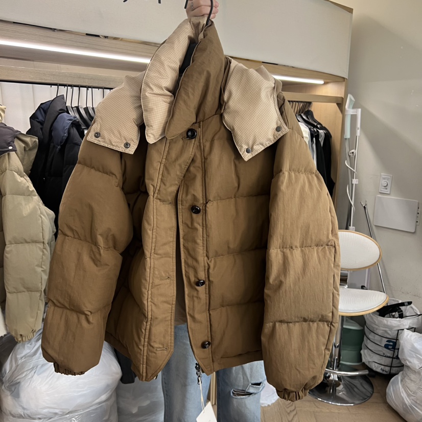 OBJET東大門㊣代購女裝新款真品時尚休閑短款羽絨服格紋鵝絨love us u/OBJET短款羽絨服圖色2