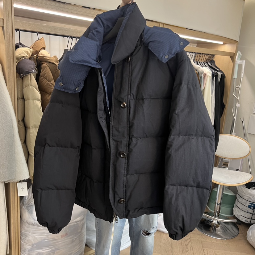 OBJET東大門㊣代購女裝新款真品時尚休閑短款羽絨服格紋鵝絨love us u/OBJET短款羽絨服圖色3