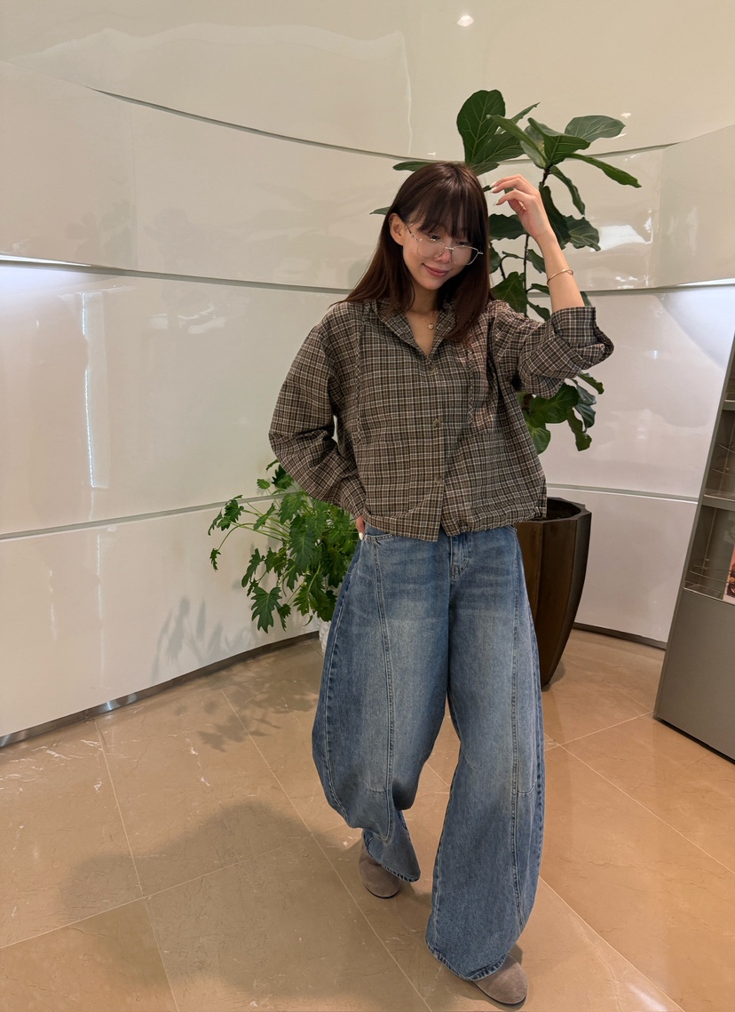 LUMIPLE東大門㊣代購女士新款時尚25秋冬休閑熱賣夾克格紋連帽LUMIPLE夾克