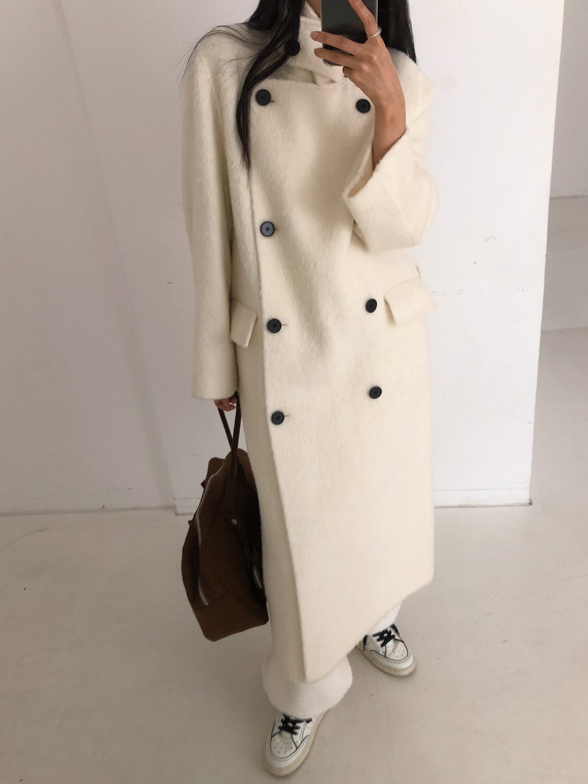 MARKE-P韓國代購㊣女裝新品人氣中長款大衣羊駝毛含腰帶羊毛MARKE-P中長款大衣