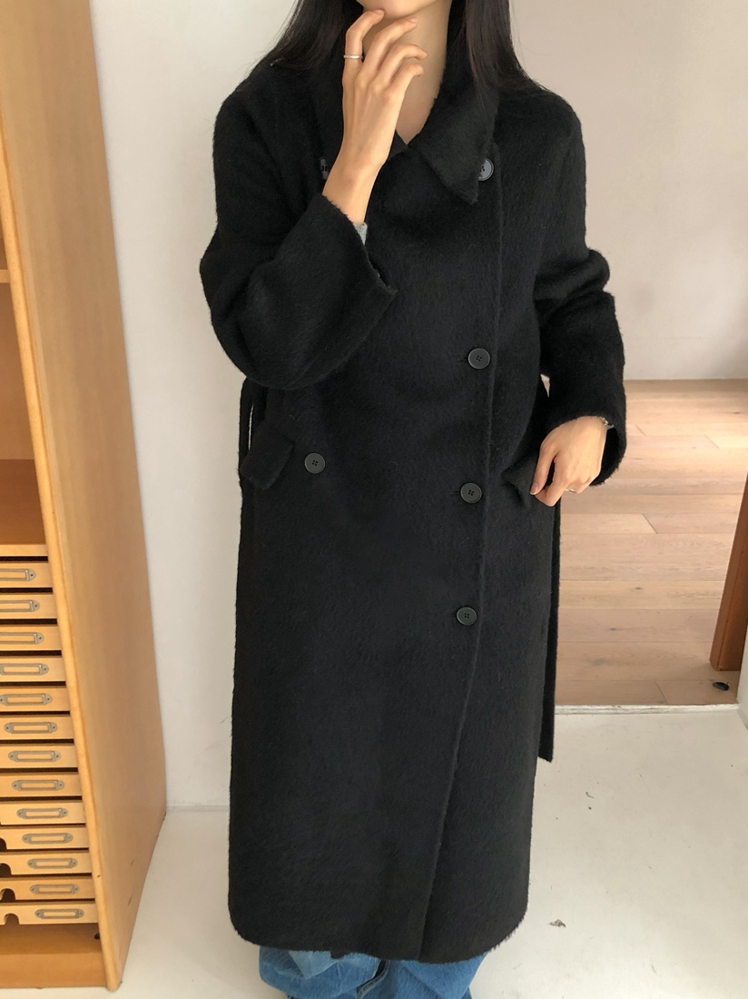 MARKE-P韓國代購㊣女裝新品人氣中長款大衣羊駝毛含腰帶羊毛MARKE-P中長款大衣