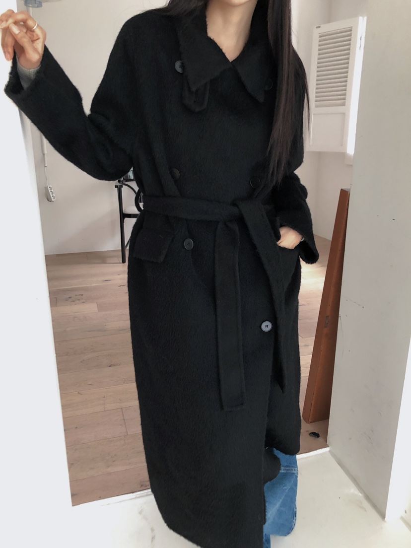 MARKE-P韓國代購㊣女裝新品人氣中長款大衣羊駝毛含腰帶羊毛MARKE-P中長款大衣圖色2