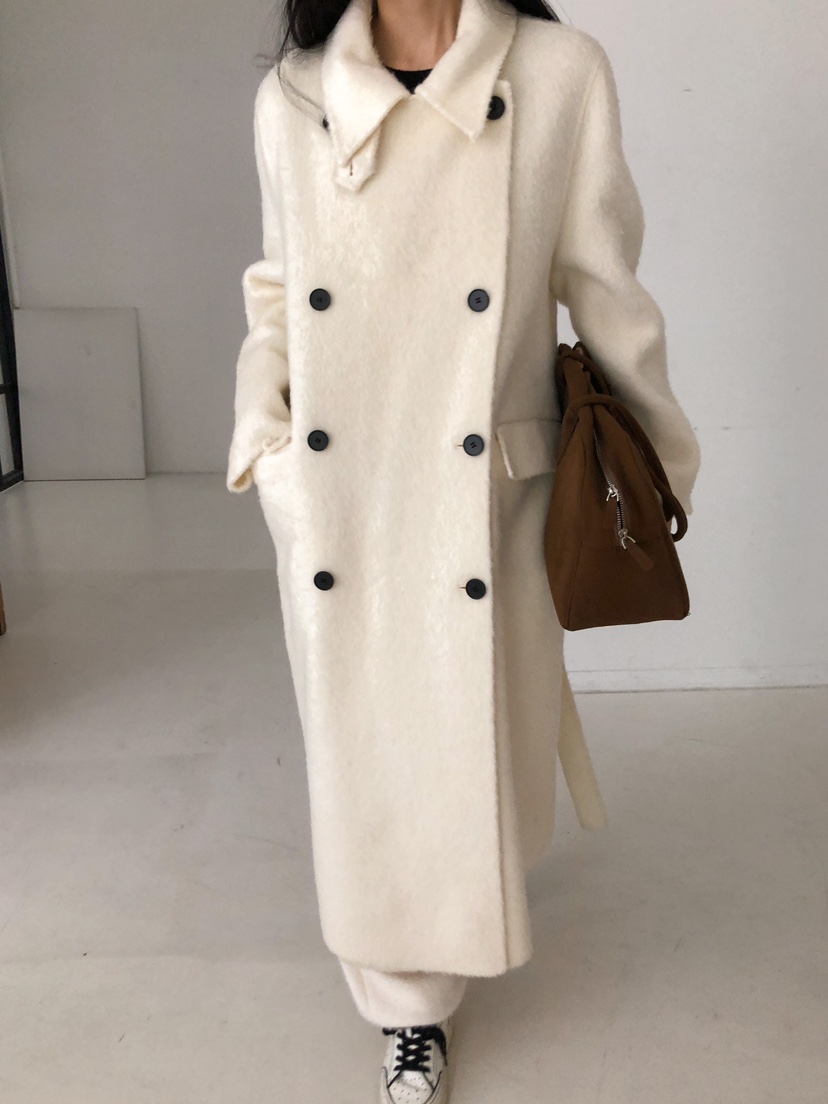 MARKE-P韓國代購㊣女裝新品人氣中長款大衣羊駝毛含腰帶羊毛MARKE-P中長款大衣圖色3