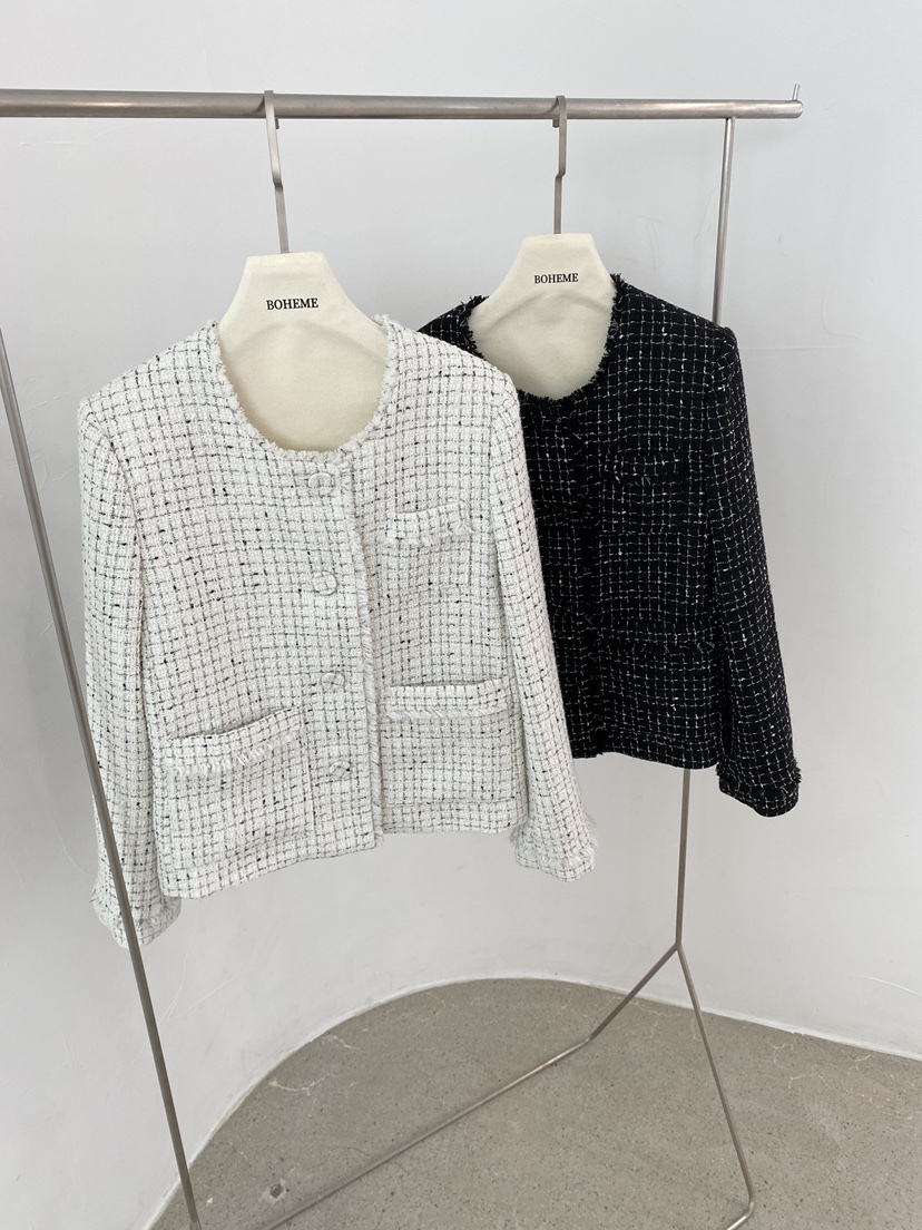 BOHEME東大門㊣實拍女士新款真品人氣25秋冬夾克粗花呢羊毛BOHEME夾克