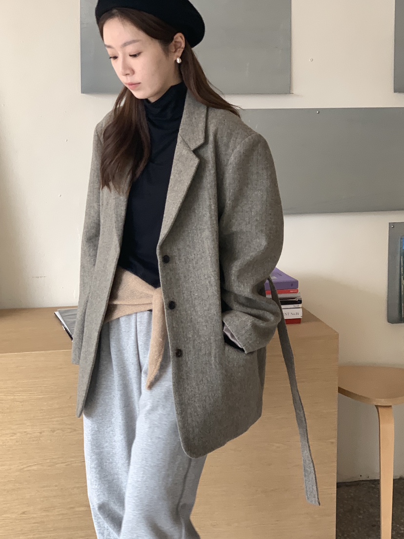 BAKING POWDER東大門㊣代購女裝新品時尚休閑夾克含腰帶棉BAKING POWDER夾克