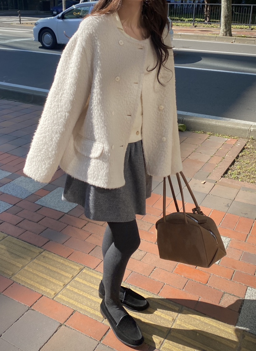 ERUME韓國代購㊣女裝新款休閑人氣時尚推薦職業短款大衣羊駝ERUME短款大衣