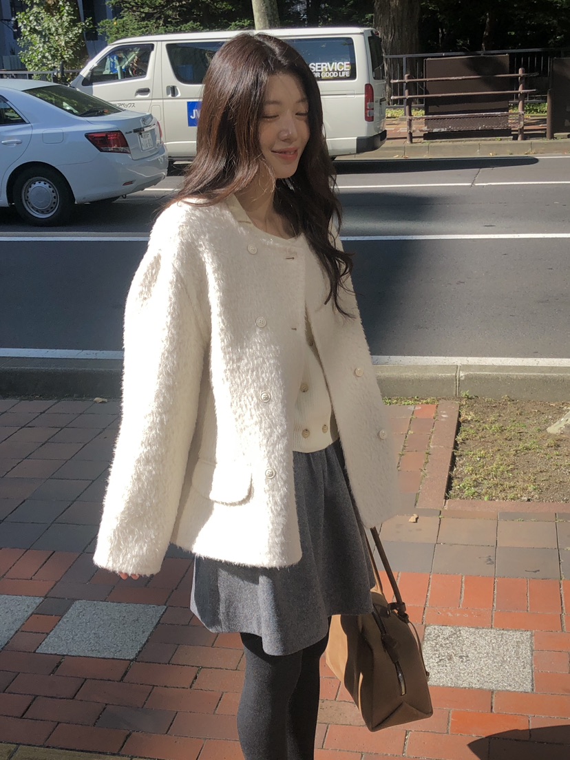 ERUME韓國代購㊣女裝新款休閑人氣時尚推薦職業短款大衣羊駝ERUME短款大衣