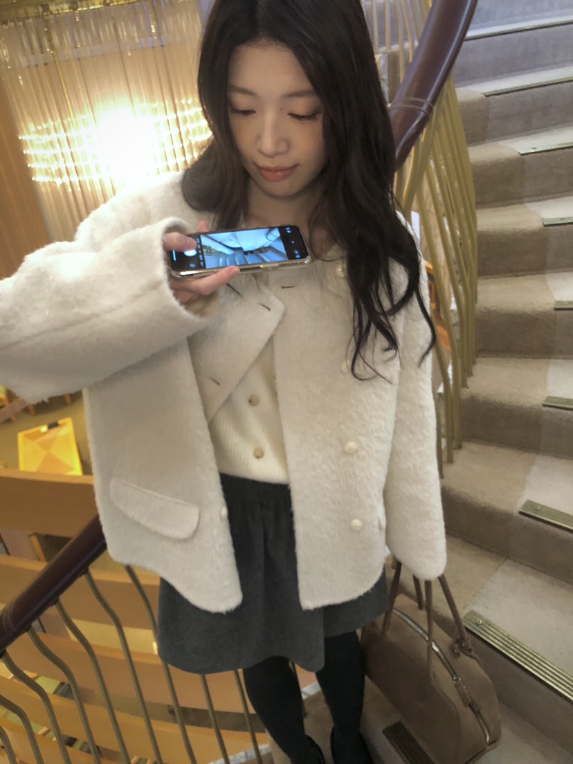 ERUME韓國代購㊣女裝新款休閑人氣時尚推薦職業短款大衣羊駝ERUME短款大衣