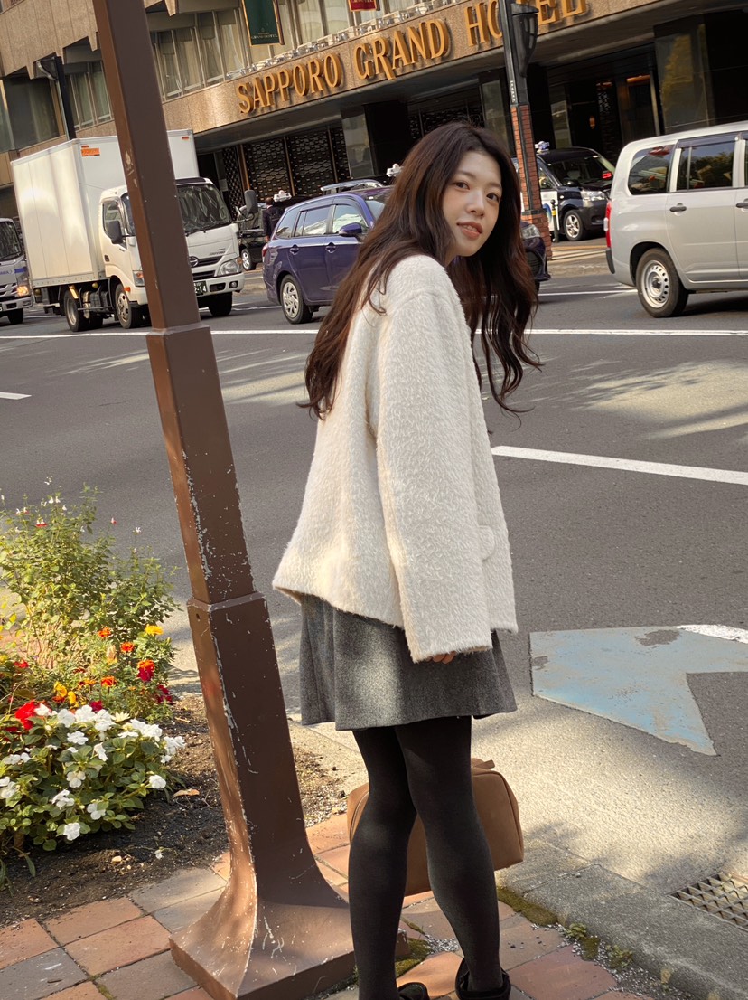 ERUME韓國代購㊣女裝新款休閑人氣時尚推薦職業短款大衣羊駝ERUME短款大衣