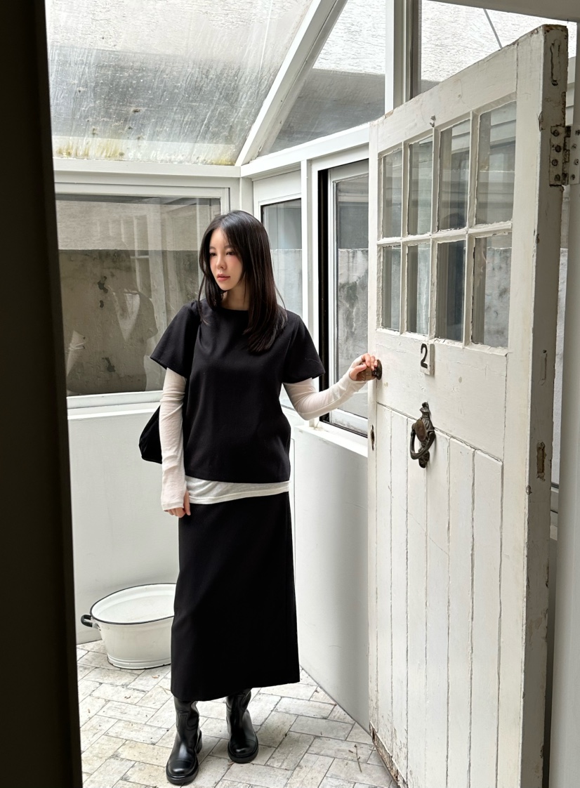 LE VASE韓國代購㊣女士新品時尚25秋冬熱賣真品推薦長裙羊毛LE VASE長裙
