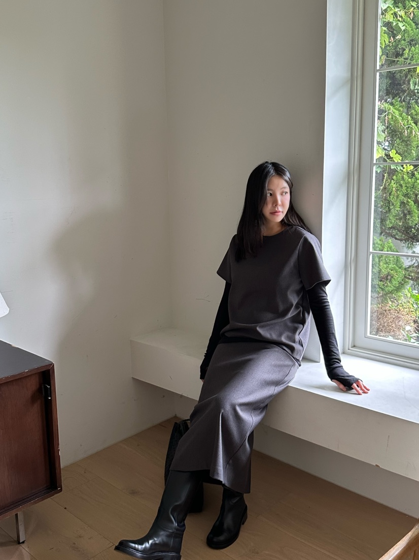LE VASE韓國代購㊣女士新品時尚25秋冬熱賣真品推薦長裙羊毛LE VASE長裙