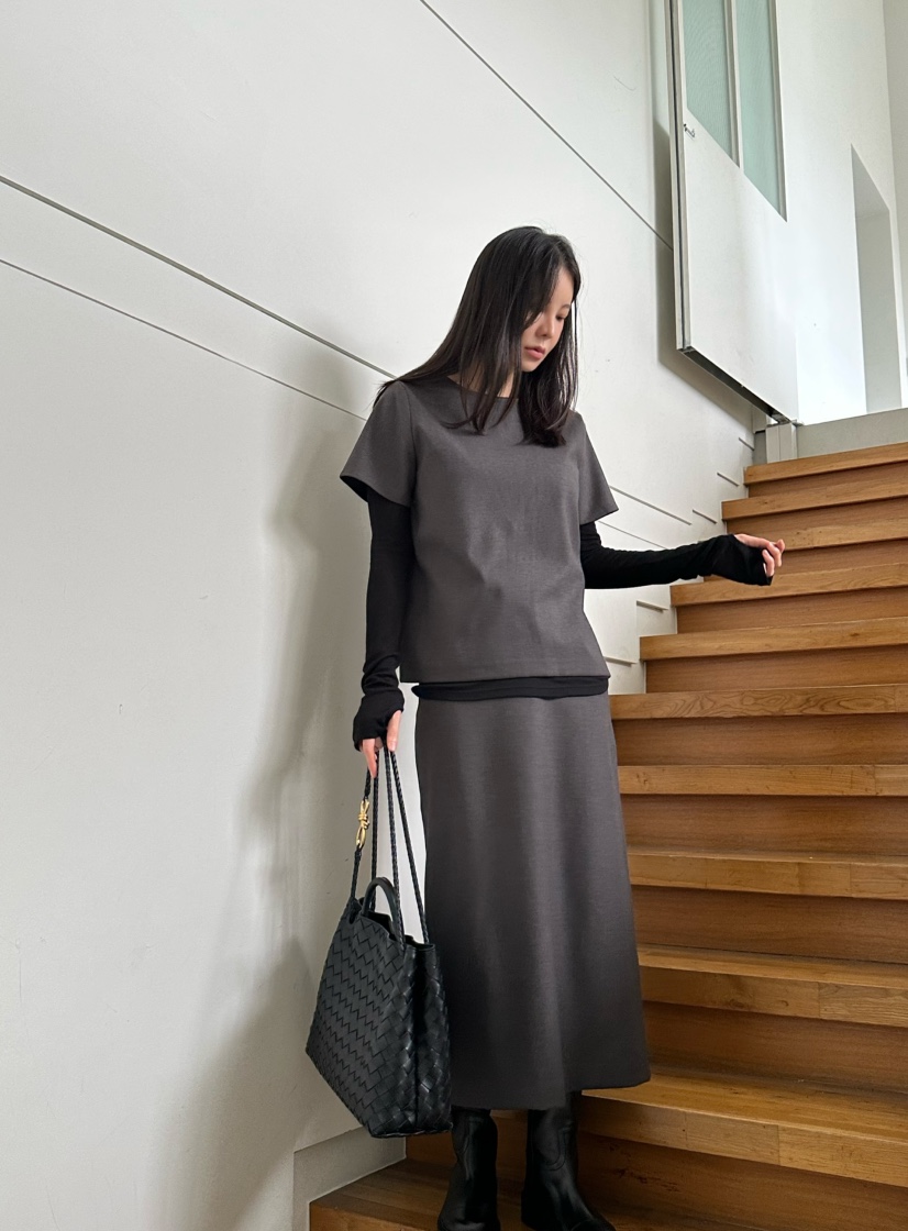 LE VASE韓國代購㊣女士新品時尚25秋冬熱賣真品推薦長裙羊毛LE VASE長裙