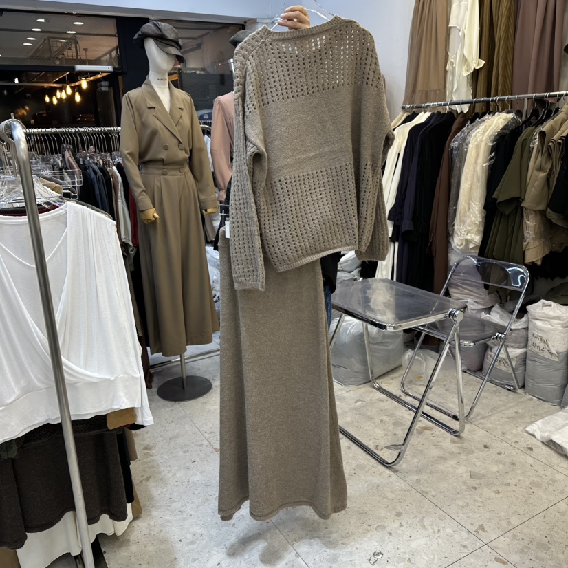 MARIGOLD東大門㊣代購女士新款時尚職業推薦套裝兩件套網眼MARIGOLD套裝