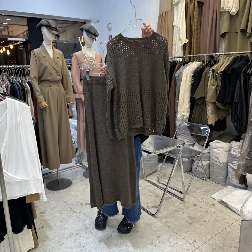 MARIGOLD東大門㊣代購女士新款時尚職業推薦套裝兩件套網眼MARIGOLD套裝圖色2