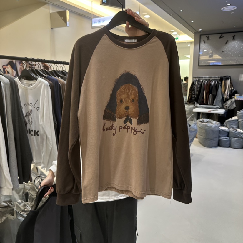 CREDITO韓國直郵㊣女裝新品推薦人氣職業25秋冬長袖T恤毛皮CREDITO長袖T恤圖色2